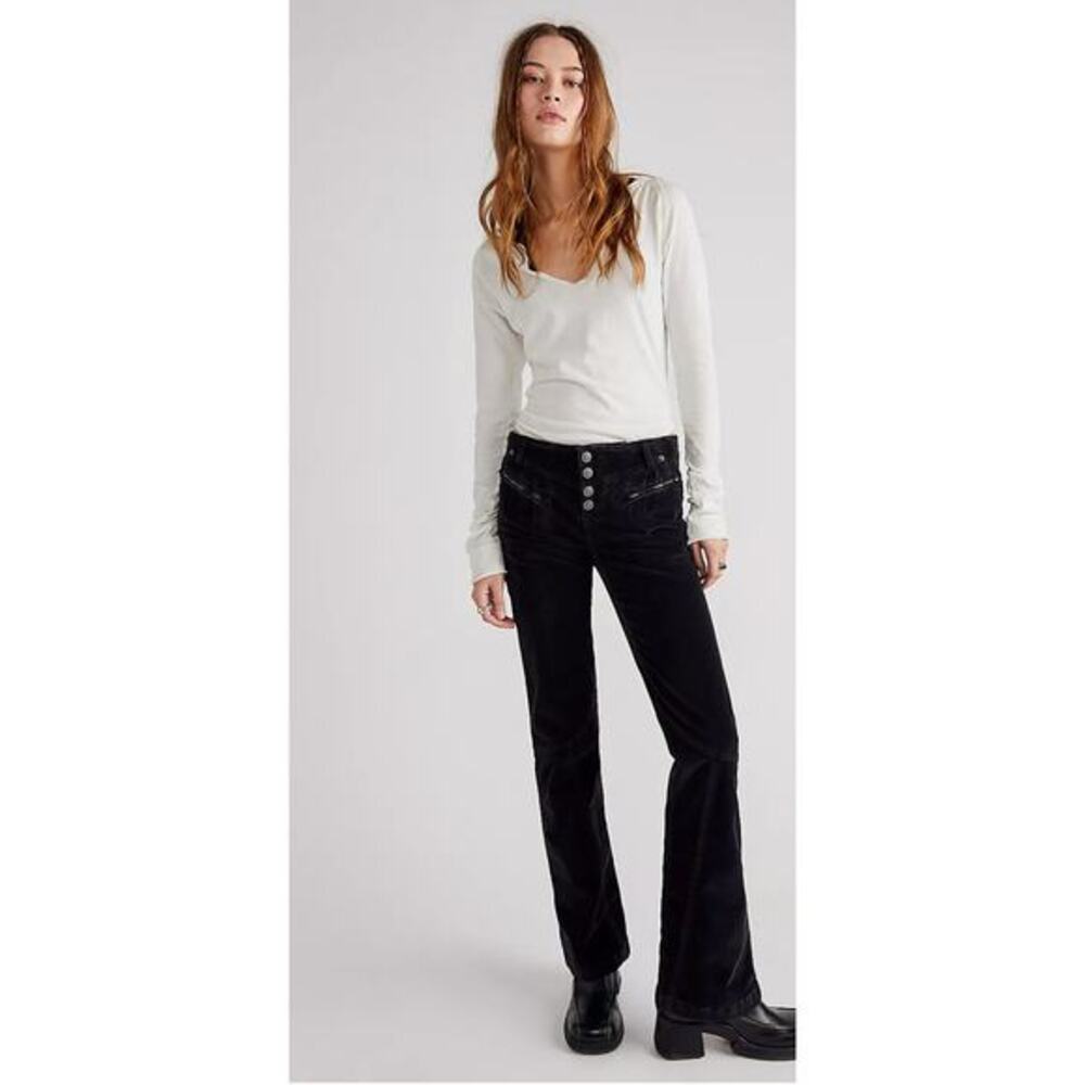 Free People Black Hit Back Slim Flare Pants